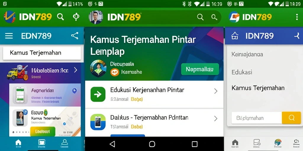 Tampilan antarmuka pengguna aplikasi Kamus Terjemahan IDN789.