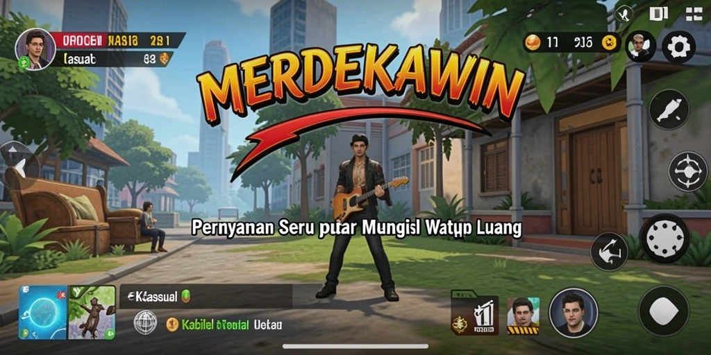 Tampilan antarmuka game kasual MERDEKAWIN yang menarik.