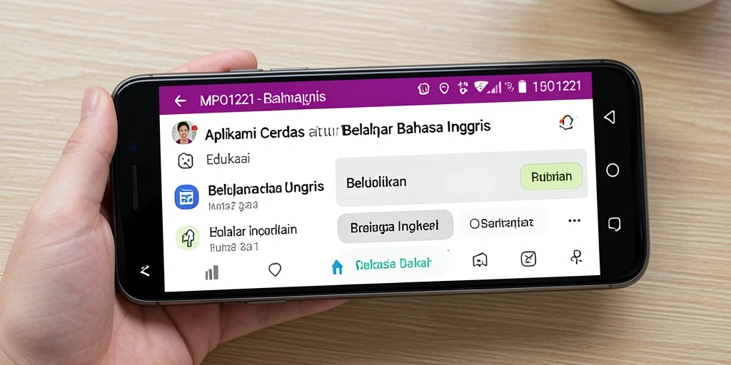 Antarmuka interaktif MPO1221 untuk belajar Bahasa Inggris.