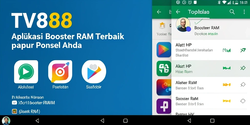 Antarmuka utama TV888 menampilkan fungsi pembersihan RAM yang intuitif.