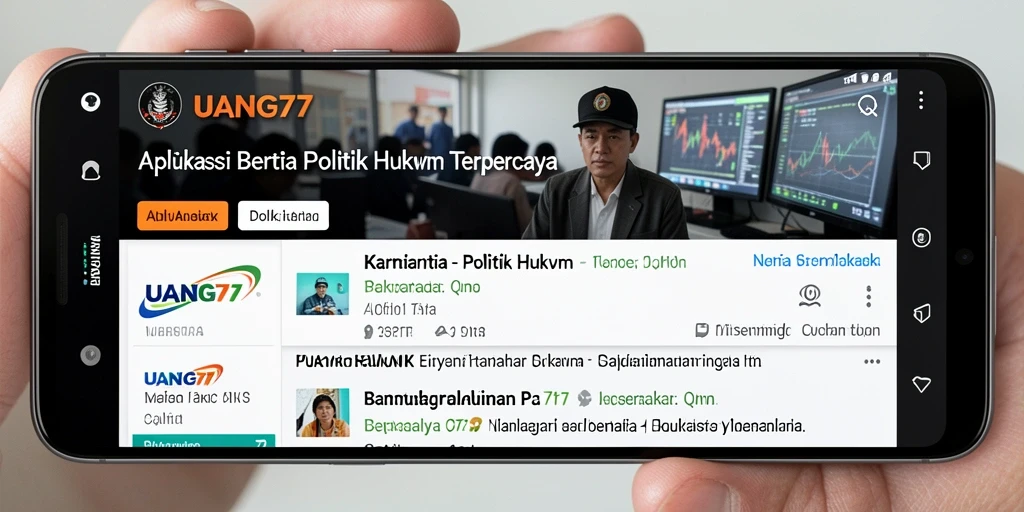 Antarmuka aplikasi UANG77 yang menampilkan berita Politik Hukum.